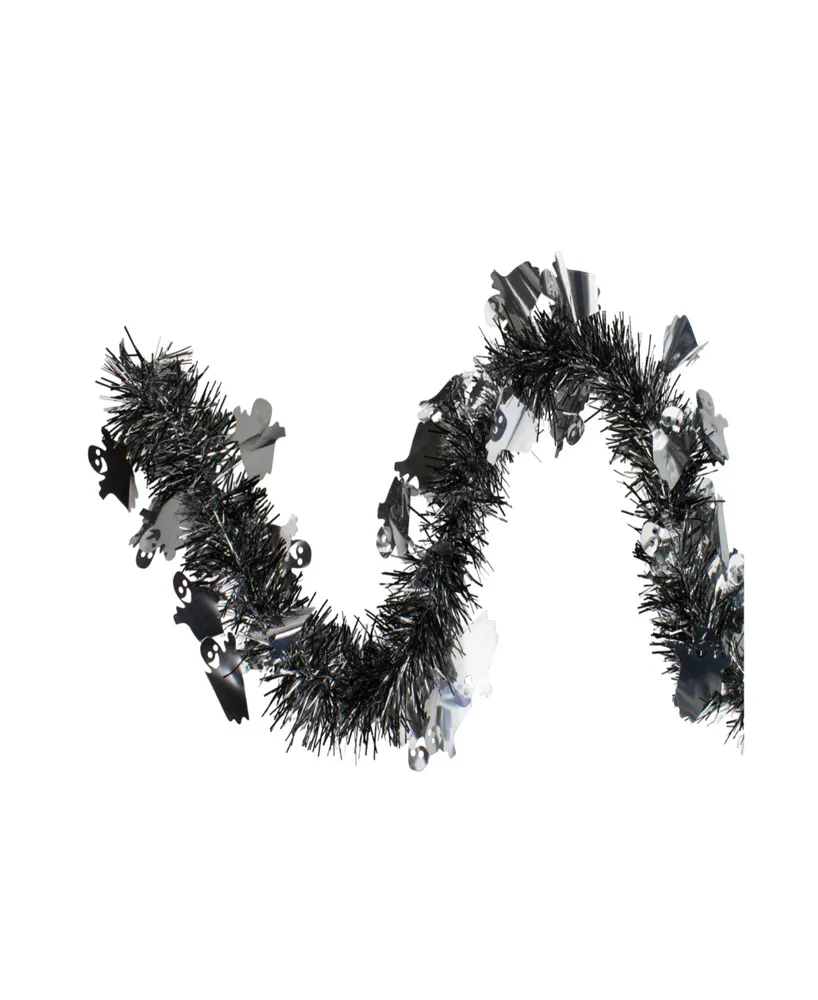 Northlight Black and Silver with Ghosts Halloween Tinsel Garland - 50 Feet Unlit