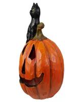 10" Led Lighted Jack-o'-Lantern and Cat Tabletop Halloween Figure