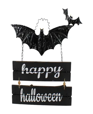 17 Bat and Happy Halloween Metal Hanging Sign Wall Decor