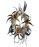 Skulls with Roses Halloween Wreath, 14" Unlit