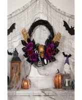 Skull with Hands and Roses Halloween Twig Wreath, 22" Unlit