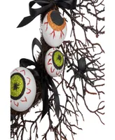 Eyeballs and Spiders Halloween Twig Wreath, 24" Unlit