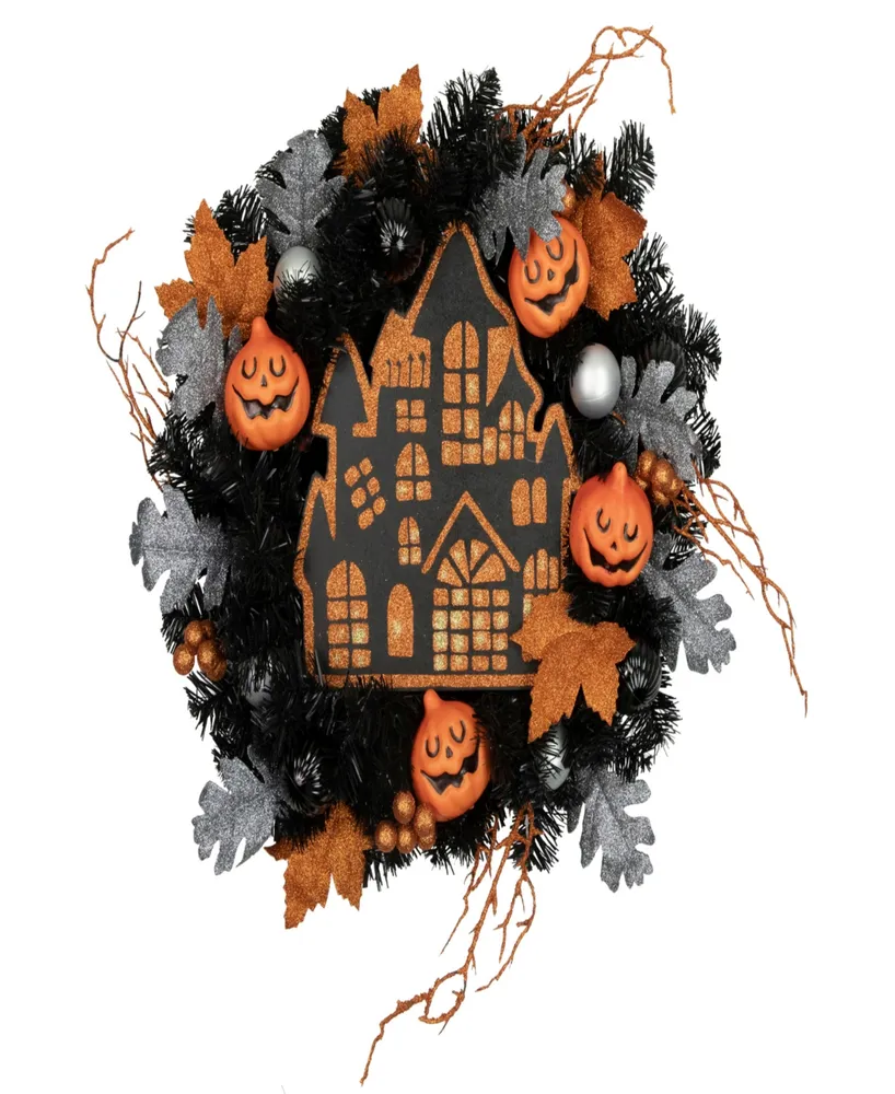 Haunted House Halloween Wreath, 24" Unlit