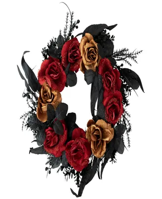 Roses with Foliage Halloween Wreath, 22" Unlit