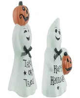 Set of 2 "Happy Halloween" and "Trick or Treat" Ghost Decorations, 7.75"