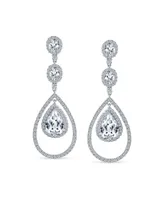 Bling Jewelry Art Deco Style Wedding Clear Aaa Cubic Zirconia Double Halo Large Teardrop Cz Statement Dangle Chandelier Earrings For Women Pageant Bri