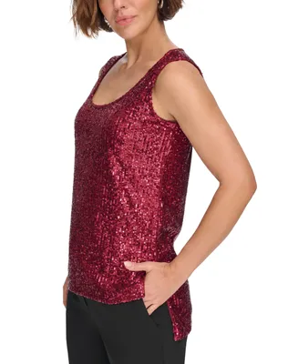 Dkny Petite Sequin-Covered Scoop-Neck Tank Top, Created for Macy's
