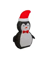 28" Led Lighted Tinsel Penguin in Santa Hat Outdoor Christmas Decoration