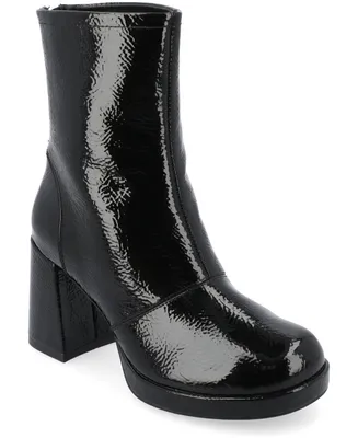 Journee Collection Women's Aylani Tru Comfort Foam Crinkle Patent Faux Leather Platform Boots