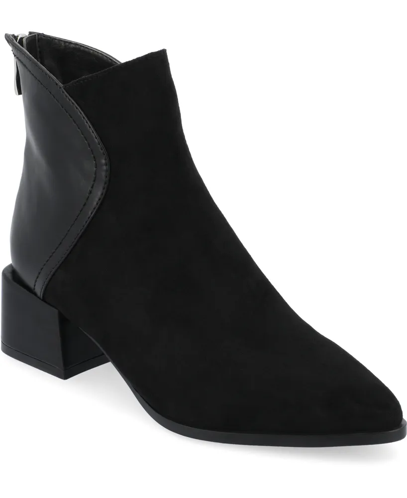 Journee Collection Women's Consuello Two Tone Pointed Toe Block Heel Booties