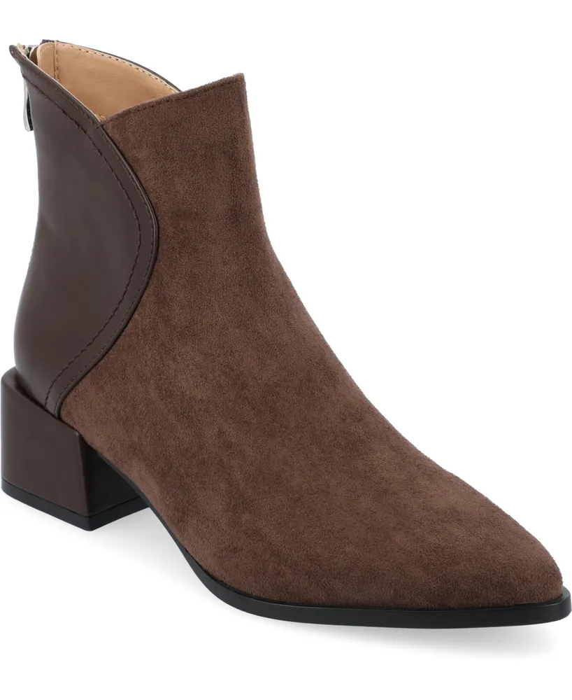 Journee Collection Women's Consuello Two Tone Pointed Toe Block Heel Booties