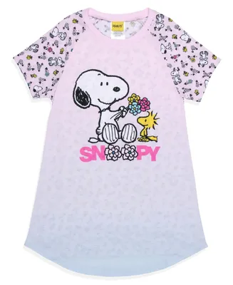 Girls' Peanuts Snoopy Woodstock Flowers Friends Kids Pajama Nightgown