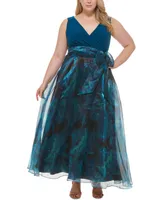 Eliza J Plus Bow-Front V-Neck Sleeveless Organza Gown