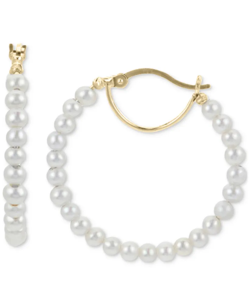 Macy's Cultured Freshwater Pearl (3 - 3-1/2mm) Small Hoop Earrings in 14k  Gold-Plated Sterling Silver, 0.5