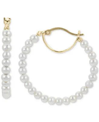 Cultured Freshwater Pearl (3 - 3-1/2mm) Small Hoop Earrings in 14k Gold-Plated Sterling Silver, 0.5"