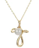 Cultured Freshwater Pearl (4-1/2mm) Looped Cross 18" Pendant Necklace in 10k Gold