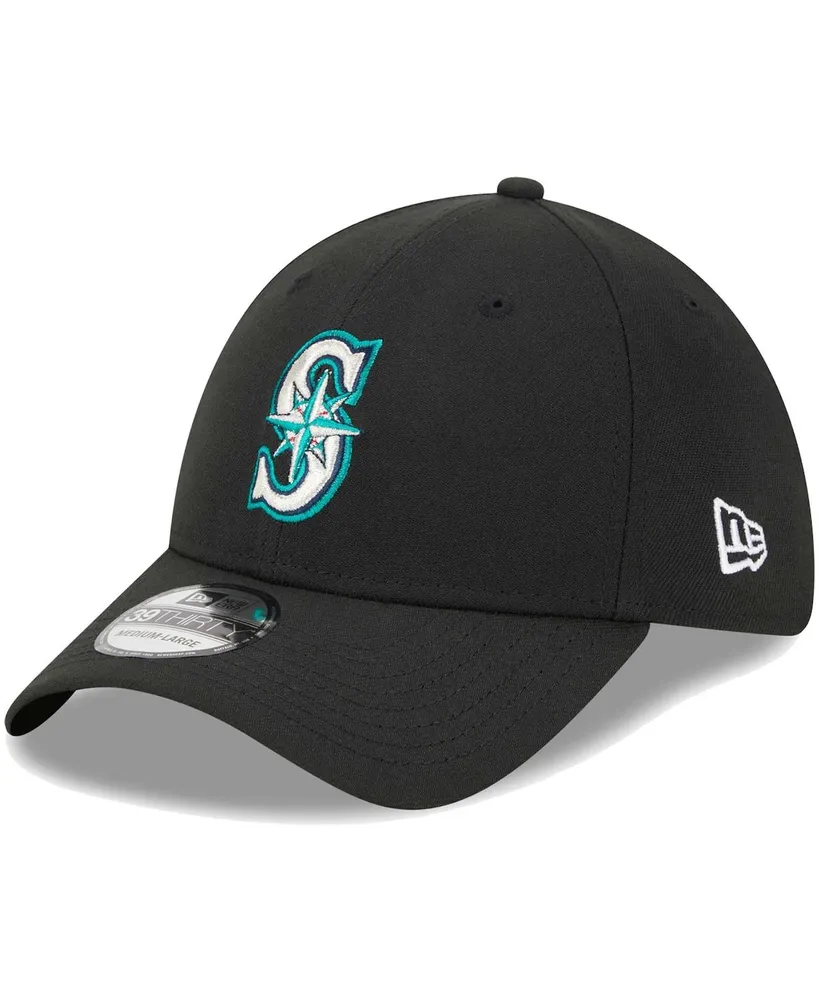 Men's New Era Black Seattle Mariners Logo 39THIRTY Flex Hat