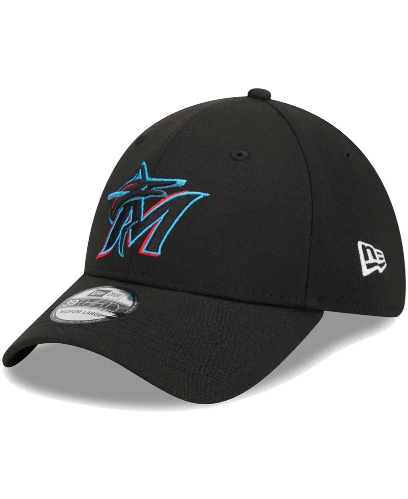 Men's New Era Black Miami Marlins Logo 39THIRTY Flex Hat