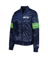 Women's Starter College Navy Seattle Seahawks Line Up Satin Full-Snap Varsity Jacket