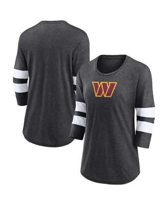 Women's Fanatics Heathered Charcoal Washington Commanders Primary Logo 3, 4 Sleeve Scoop Neck T-shirt