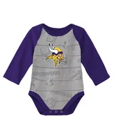 Newborn and Infant Boys and Girls Purple, Heathered Gray Minnesota Vikings Born To Win Two-Pack Long Sleeve Bodysuit Set