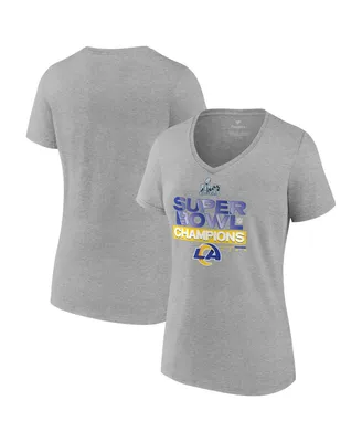 Women's Fanatics Heathered Gray Los Angeles Rams Super Bowl Lvi Champions Locker Room Trophy Collection V-Neck T-shirt
