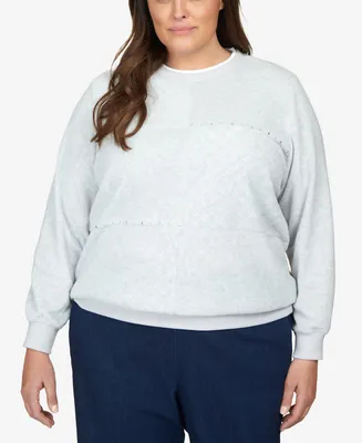 Alfred Dunner Plus Size Classics Spliced Quilted Pull On Crew Neck Top