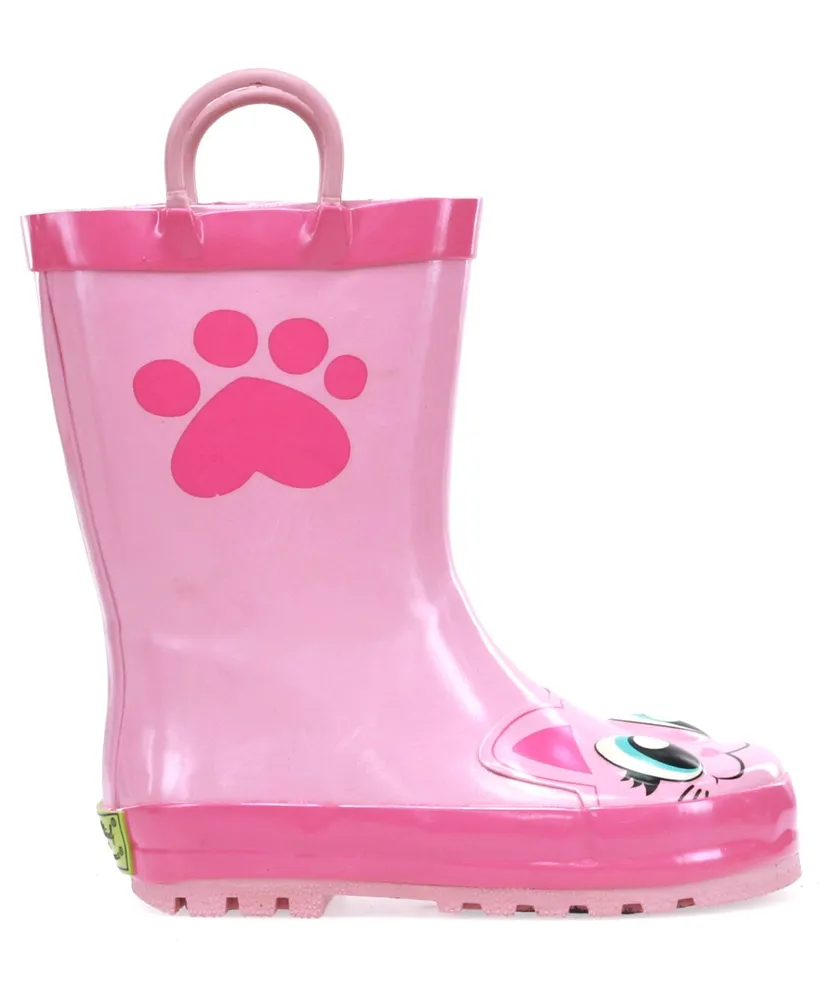 Toddler Little Girl's and Big Girl's Pink Kitty Rain Boot