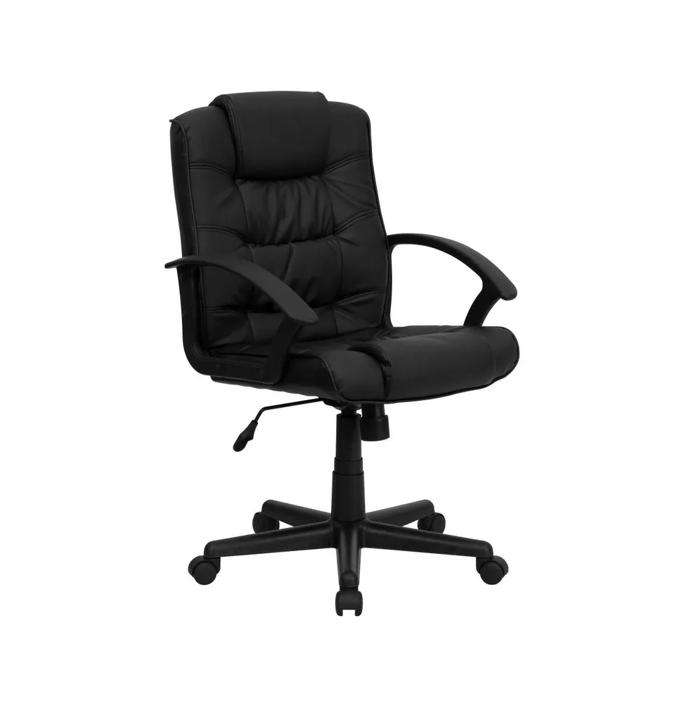 Emma+Oliver Mid-Back Leather Ripple And Accent Stitch Upholstered Swivel Task Office Chair With Arms