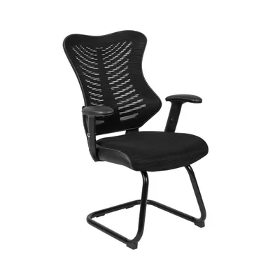 Emma+Oliver Designer Mesh Sled Base Side Reception Chair With Adjustable Arms