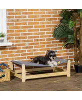 PawHut Raised Pet Bed Wooden Frame Dog Cot with Washable Cushion for Small Medium Sized Dogs Indoor Outdoor, 35.5" x 20" x 11"