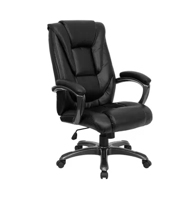 Emma+Oliver High Back Leather Layered Upholstered Executive Swivel Ergonomic Office Chair With Smoke Metal Base And Padded Arms