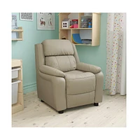 Deluxe Padded Contemporary Kids Recliner With Storage Arms