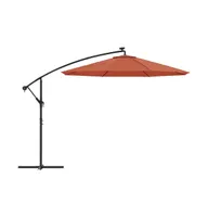 vidaXL Cantilever Umbrella with Led Lights and Steel Pole Terracotta