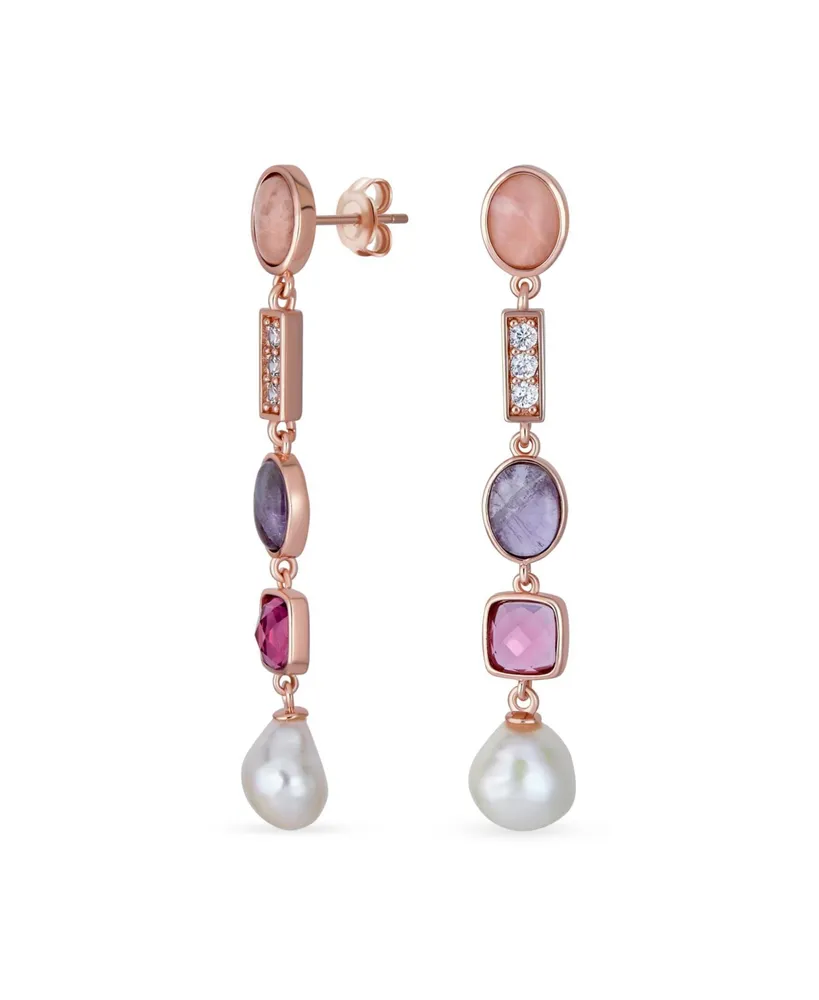 Dangling Stone Pendant Earrings - Pink Gems - Ladies