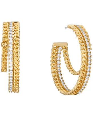 Michael Kors 14K Gold Plated Double Layer Chain Hoop Earrings