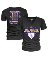 Women's Blue 84 Black Lsu Tigers 2023 Ncaa Men's Baseball College World Series Champions Schedule V-Neck Tri-Blend T-shirt