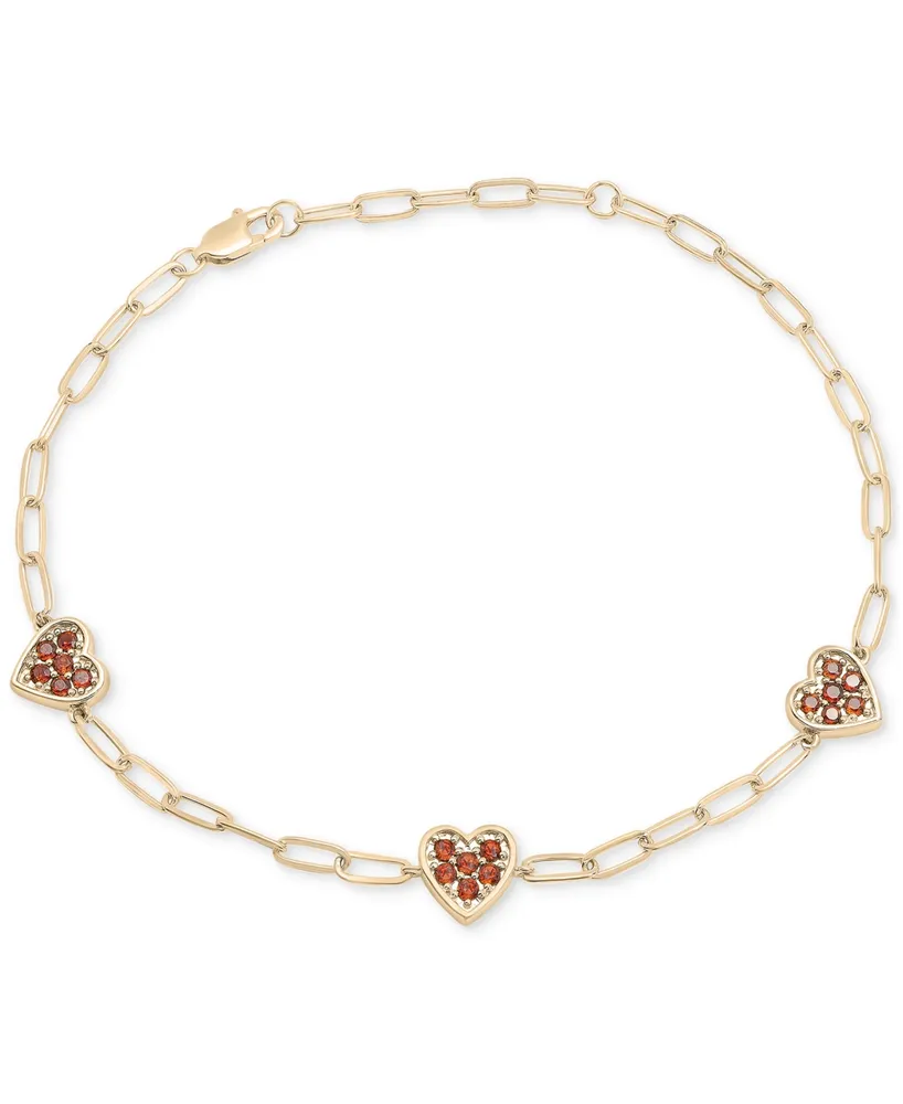 Garnet Heart Cluster Paperclip Link Bracelet (3/4 ct. t.w.) in 14k Gold-Plated Sterling Silver