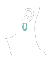 Bling Jewelry Wide Flat Blue Natural Turquoise Large Oval Hoop Earrings For Women Sterling Silver 1.5" Diameter