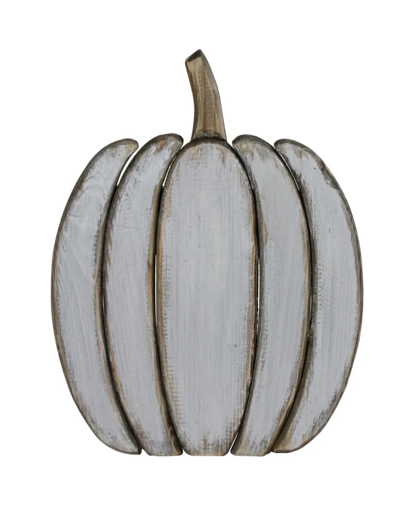 13.75" White Wooden Pumpkin Fall Harvest Decoration