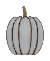 13.75" White Wooden Pumpkin Fall Harvest Decoration