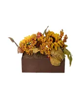 10" Yellow and Brown Sunflowers and Leaves Fall Harvest Floral Arrangement