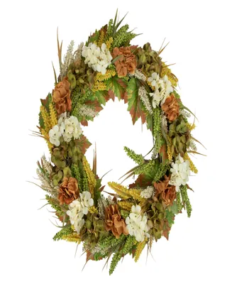 White and Orange Hydrangea Artificial Fall Harvest Twig Wreath 28" Unlit