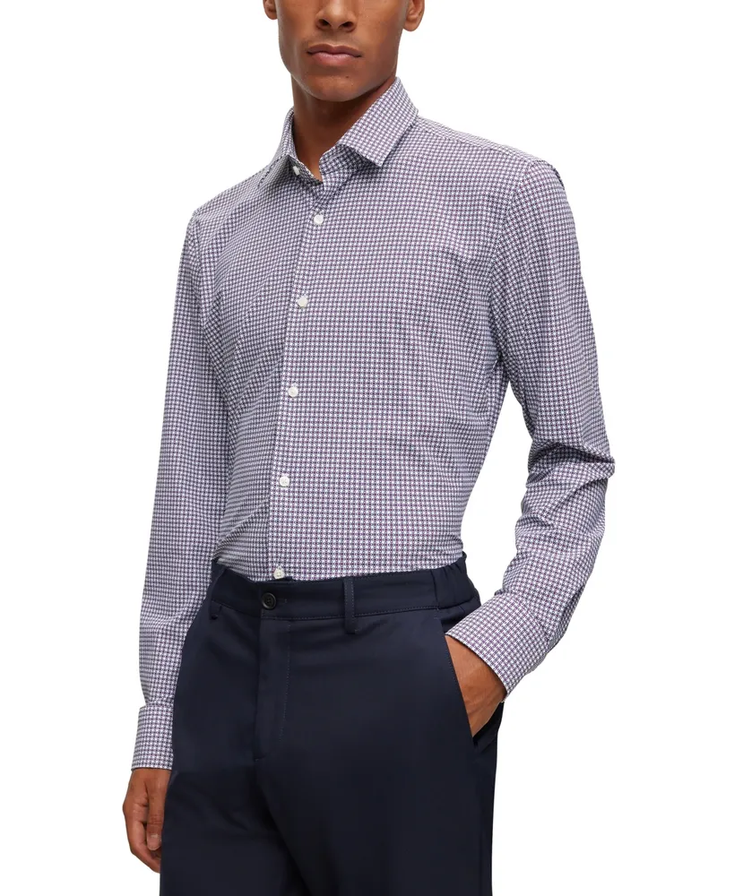 Boss by Hugo Boss Men's Printed Performance-Stretch Slim-Fit Dress Shirt