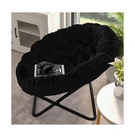 Ersa Oversize Folding Saucer Chair With Cozy Faux Fur Cushion And Metal Frame For Dorms, Bedrooms, Apartments More
