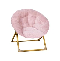 Emma+Oliver Io Kid'S Folding Saucer Chair With Cozy Faux Fur Upholstery And Metal Frame For Playroom, Bedrooms, Nursery More