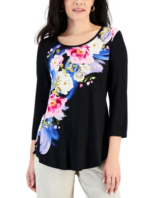 Jm Collection Petite Bianca Floral 3/4-Sleeve Top, Created for Macy's