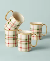 Lenox Holiday Plaid Gold-Trimmed Mugs, Set of 4