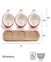 Winterberry Santa Dip Bowls with Wood Base