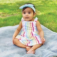 Hudson Baby Little Girls Hudson Cotton Dresses, Rainbow Stripe